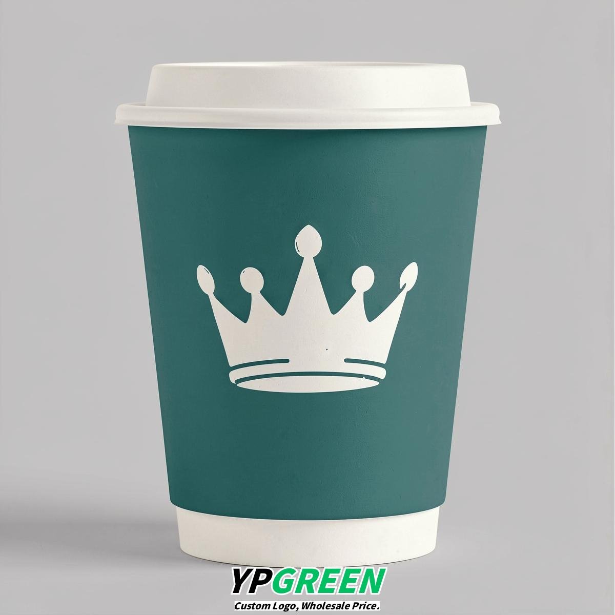 Teal Paper Cups with Crown Design 8-24oz