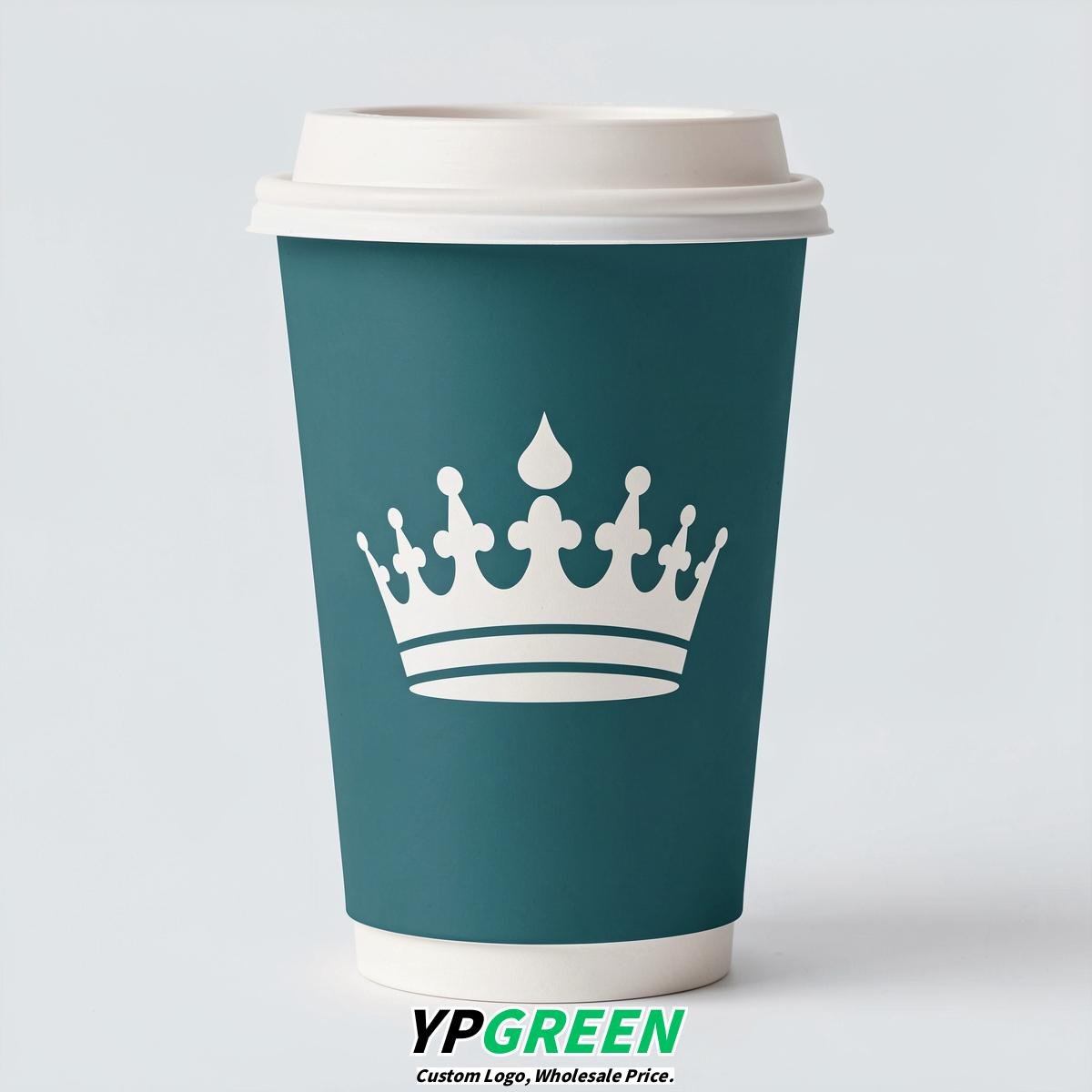 Teal Paper Cups with Crown Design 8-24oz