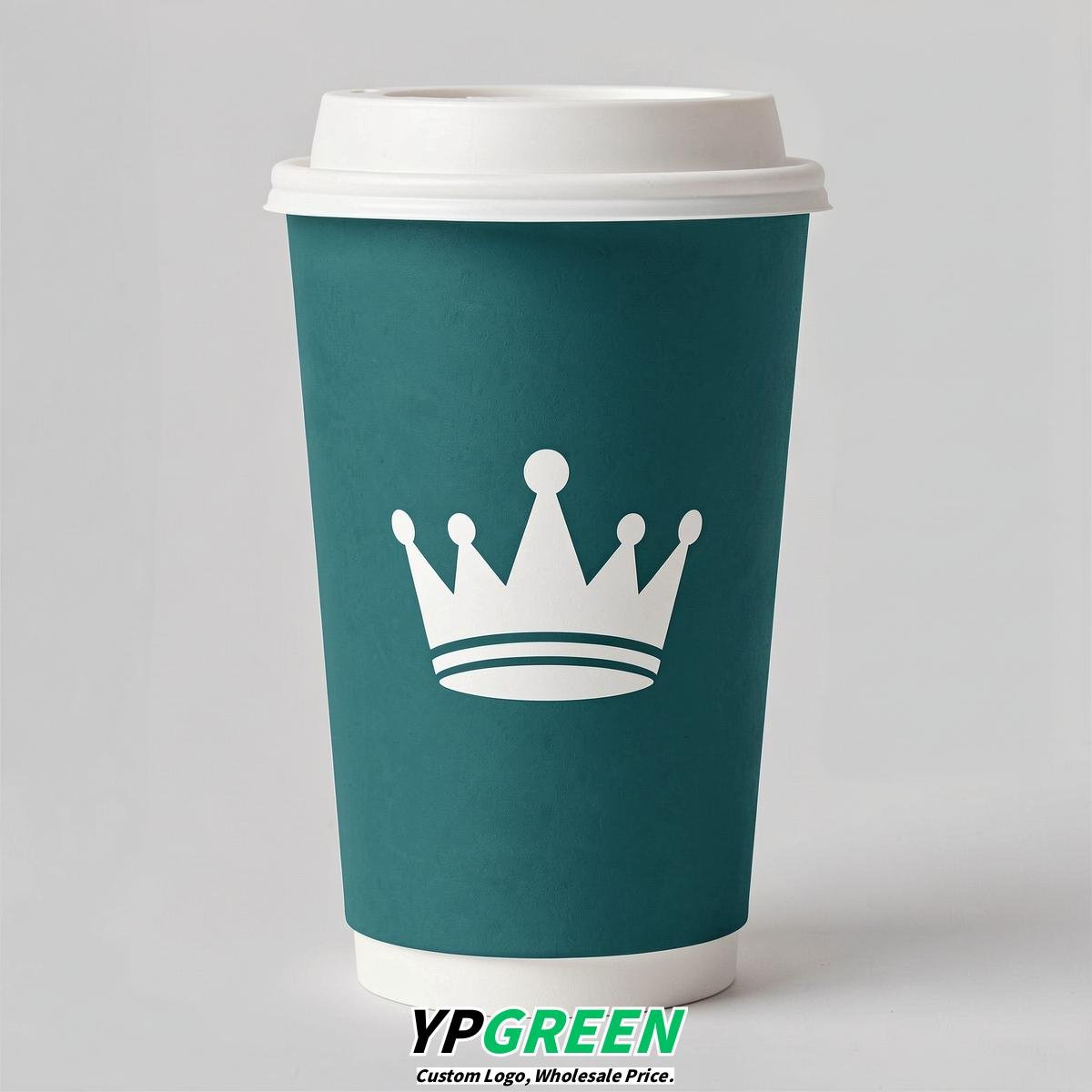 Teal Paper Cups with Crown Design 8-24oz
