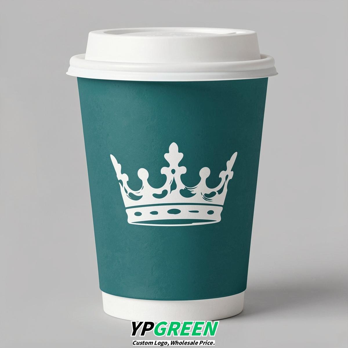 Teal Paper Cups with Crown Design 8-24oz