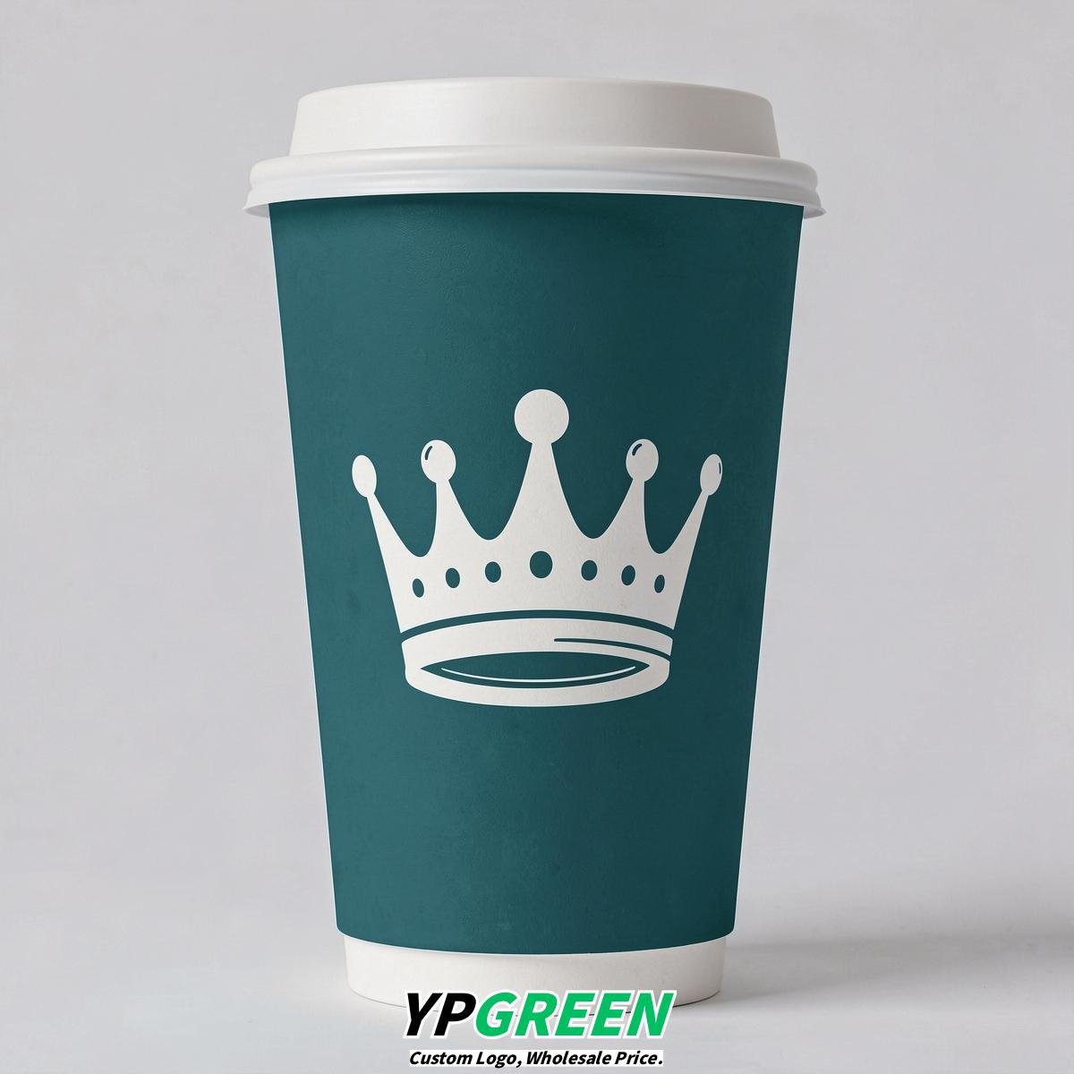 Teal Paper Cups with Crown Design 8-24oz