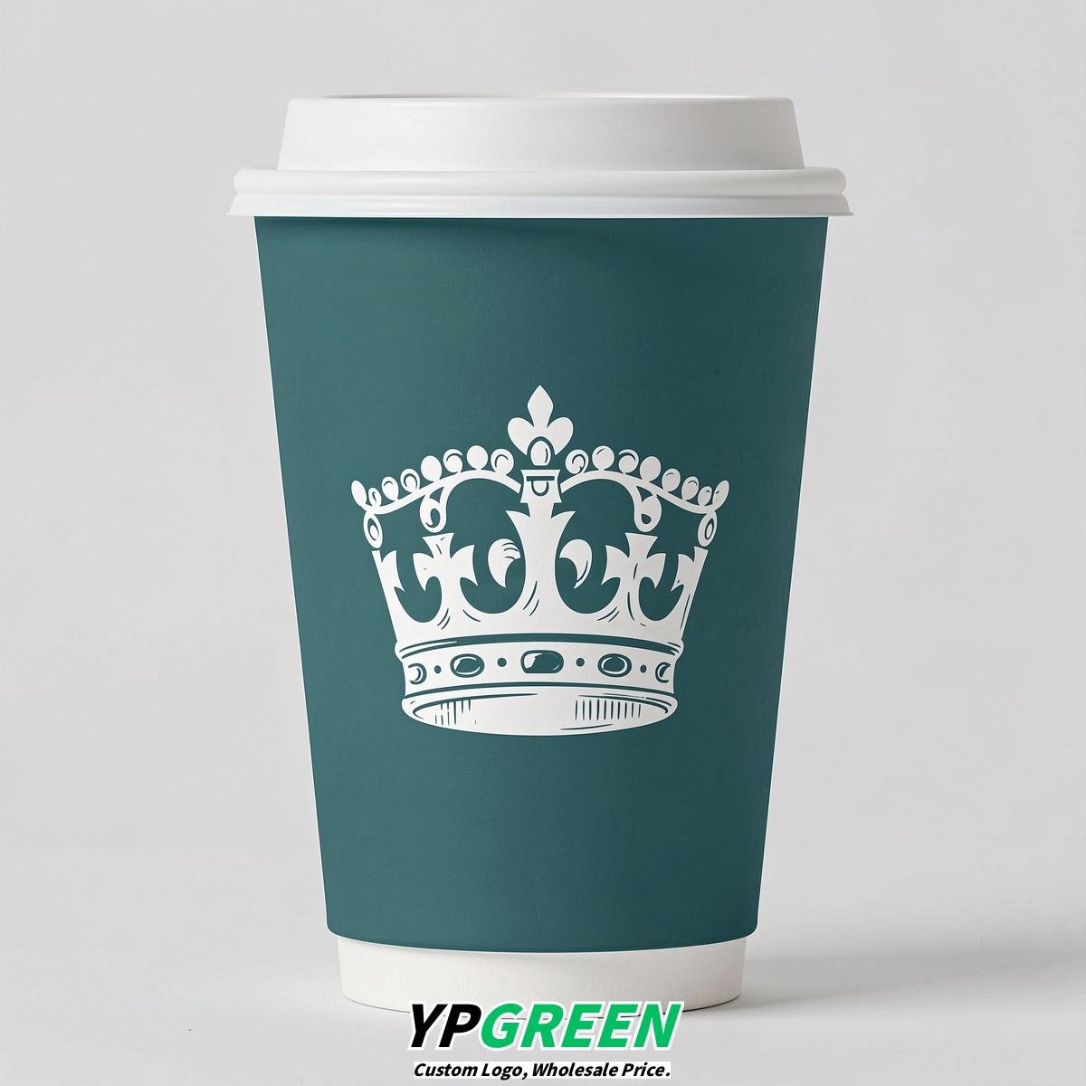 Teal Paper Cups with Crown Design 8-24oz