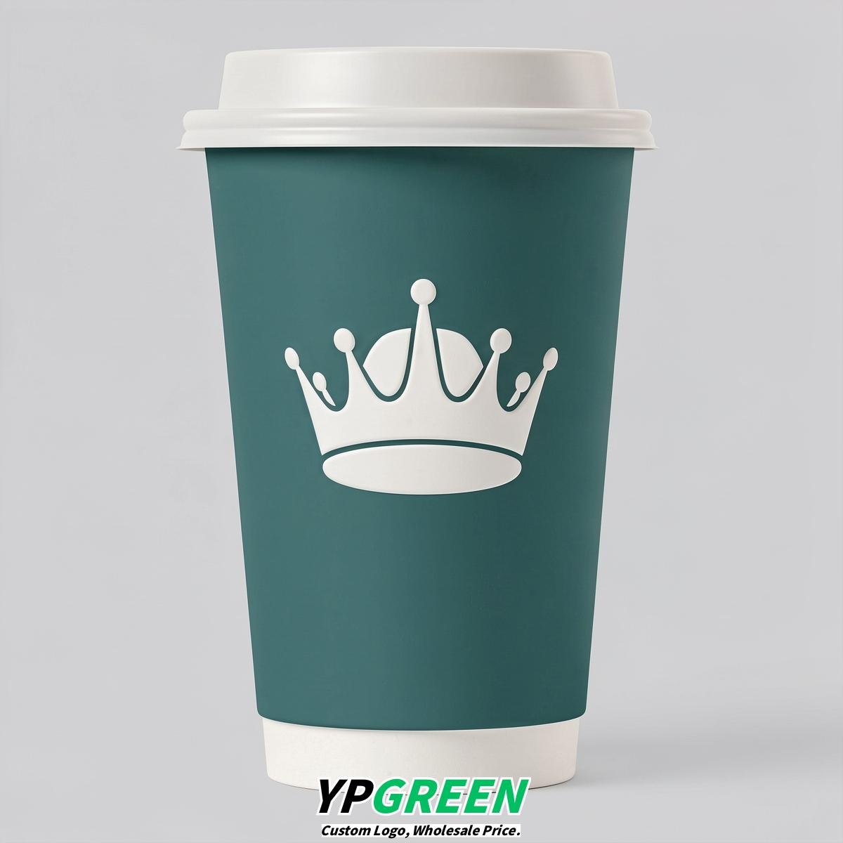 Teal Paper Cups with Crown Design 8-24oz
