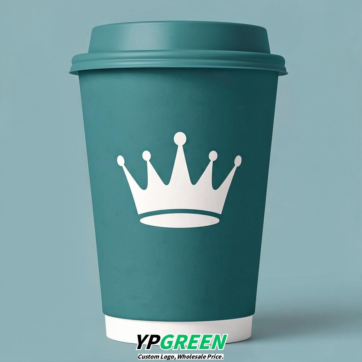 Teal Paper Cups with Crown Design 8-24oz