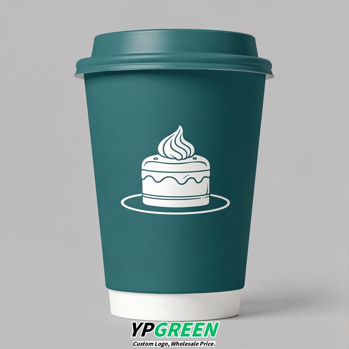 Teal Paper Cups with Desserts Design 8-24oz