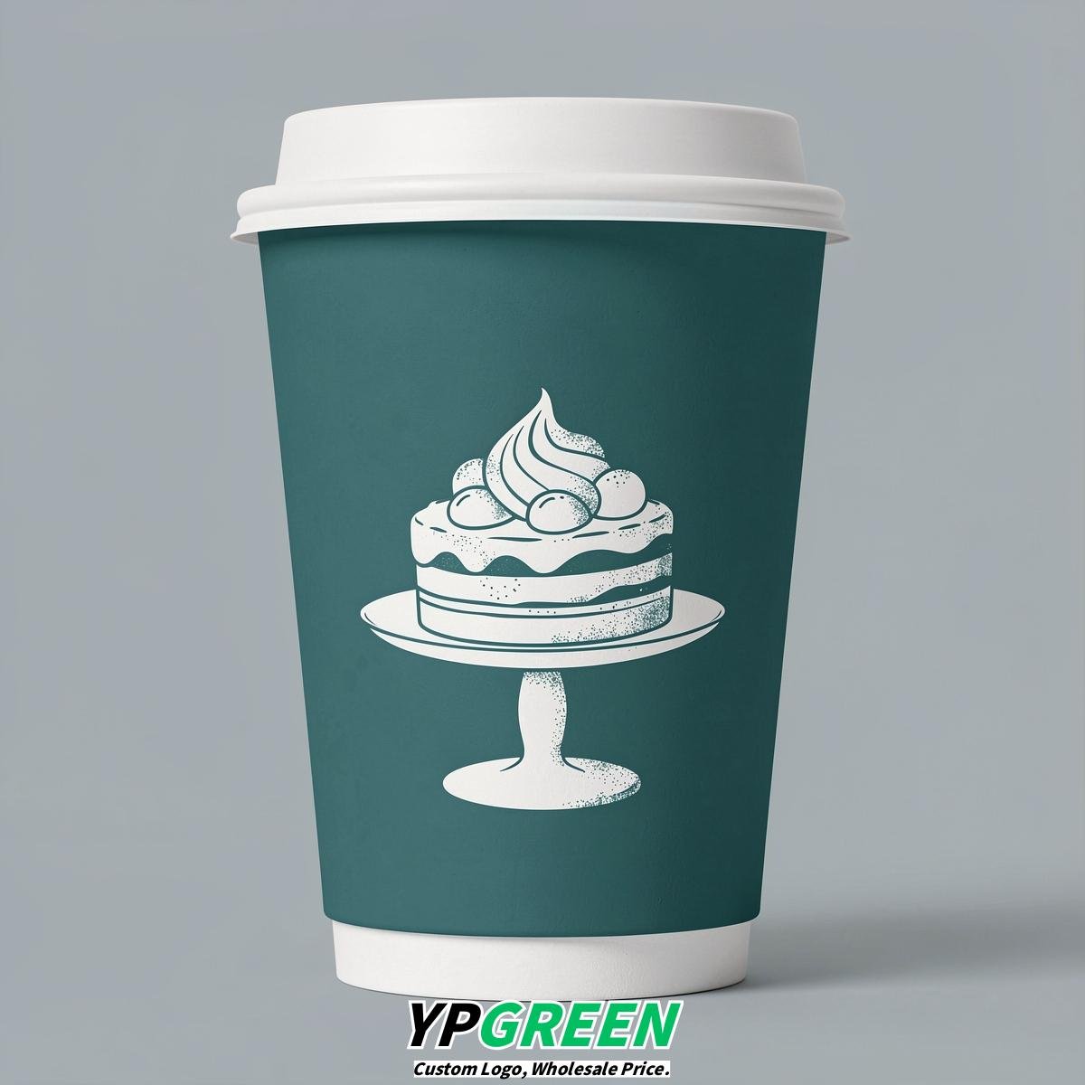 Teal Paper Cups with Desserts Design 8-24oz