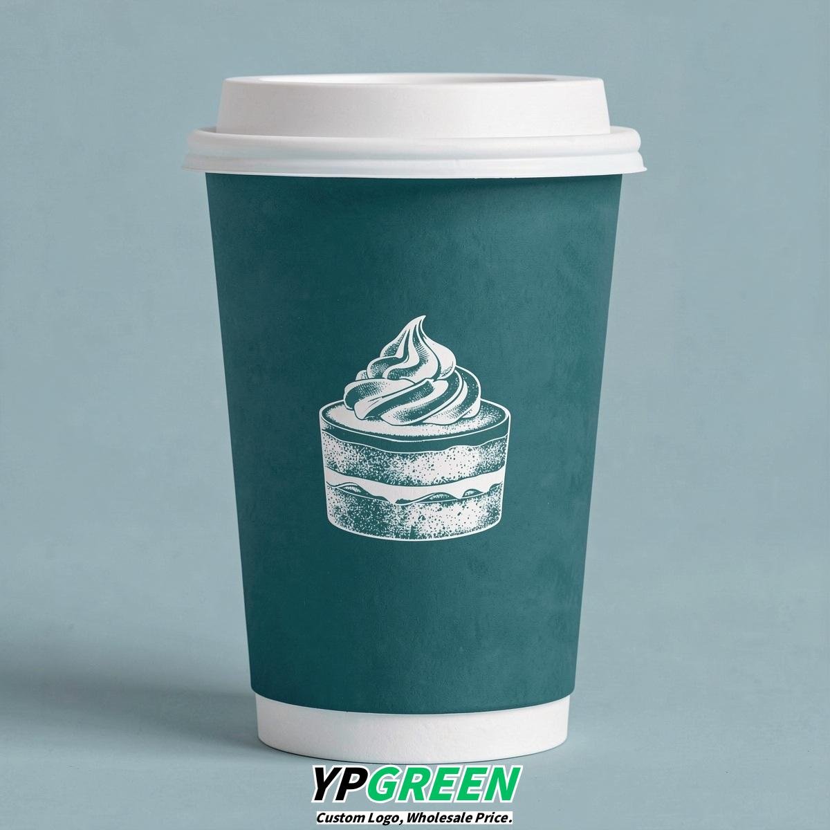 Teal Paper Cups with Desserts Design 8-24oz