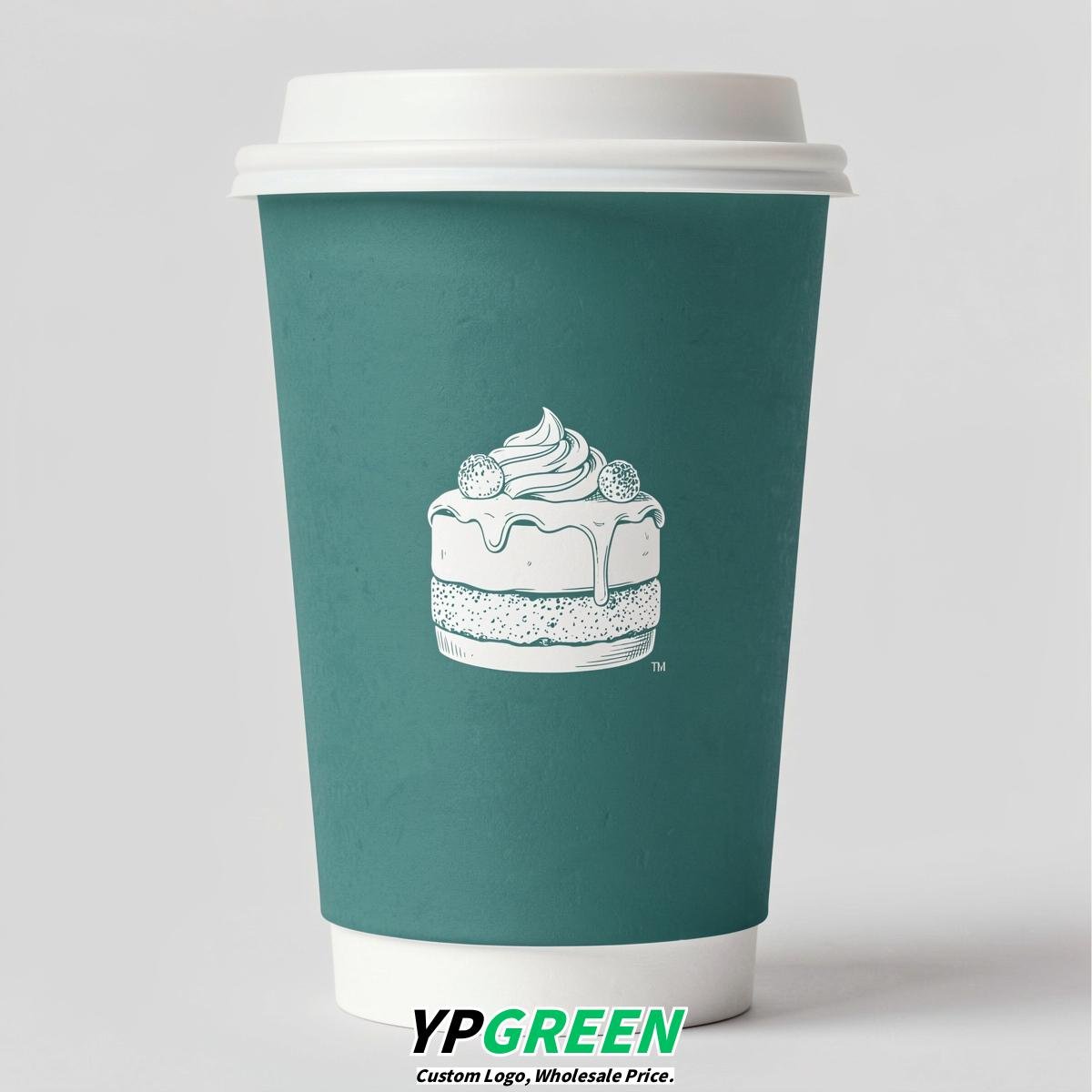 Teal Paper Cups with Desserts Design 8-24oz