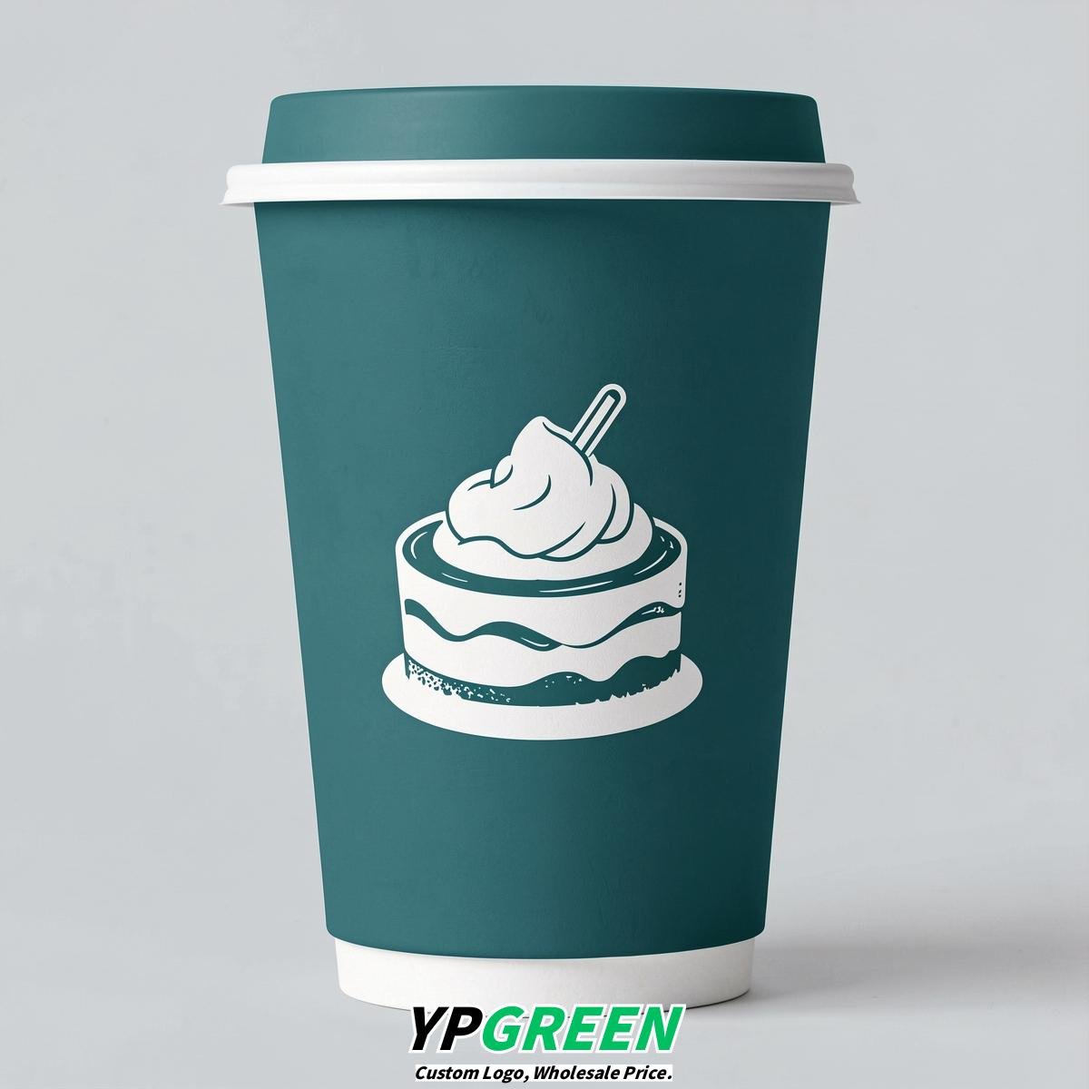 Teal Paper Cups with Desserts Design 8-24oz