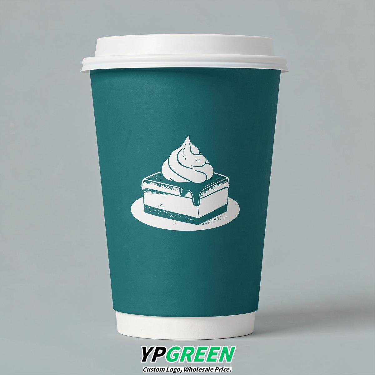 Teal Paper Cups with Desserts Design 8-24oz