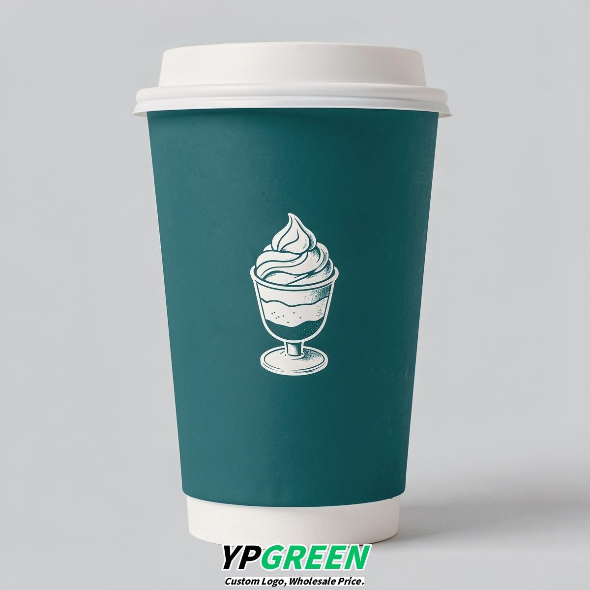 Teal Paper Cups with Desserts Design 8-24oz