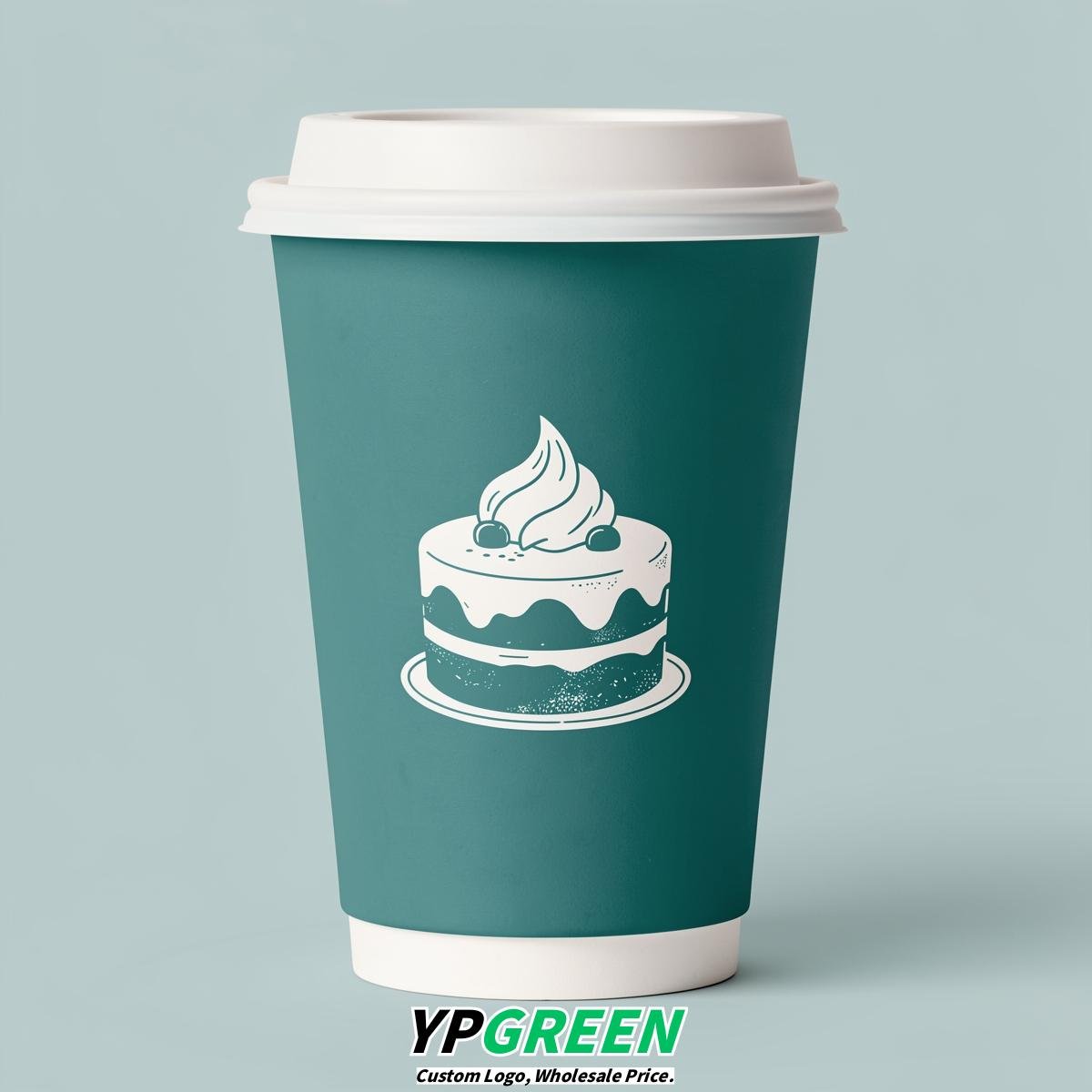 Teal Paper Cups with Desserts Design 8-24oz