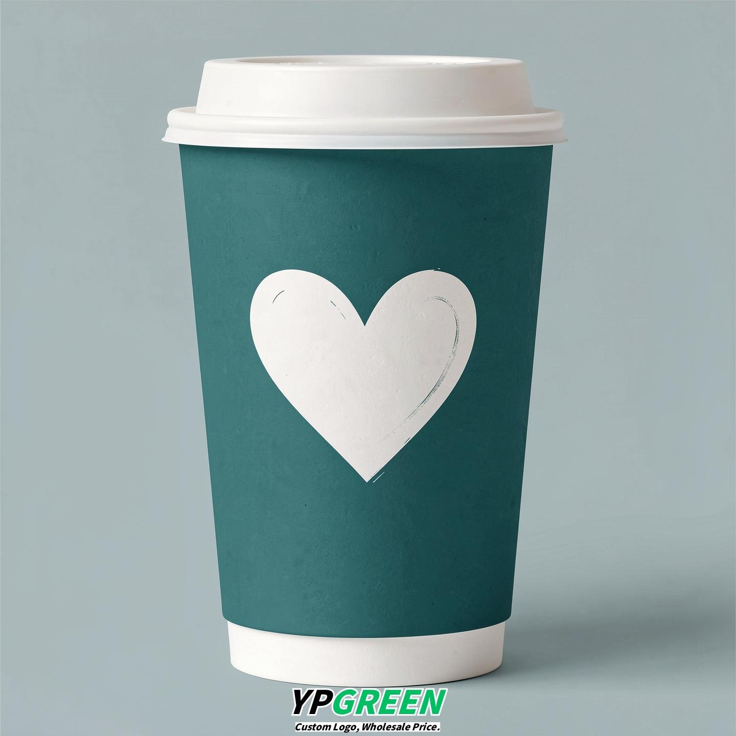 Teal Heart Paper Cups with Lids 8-24oz