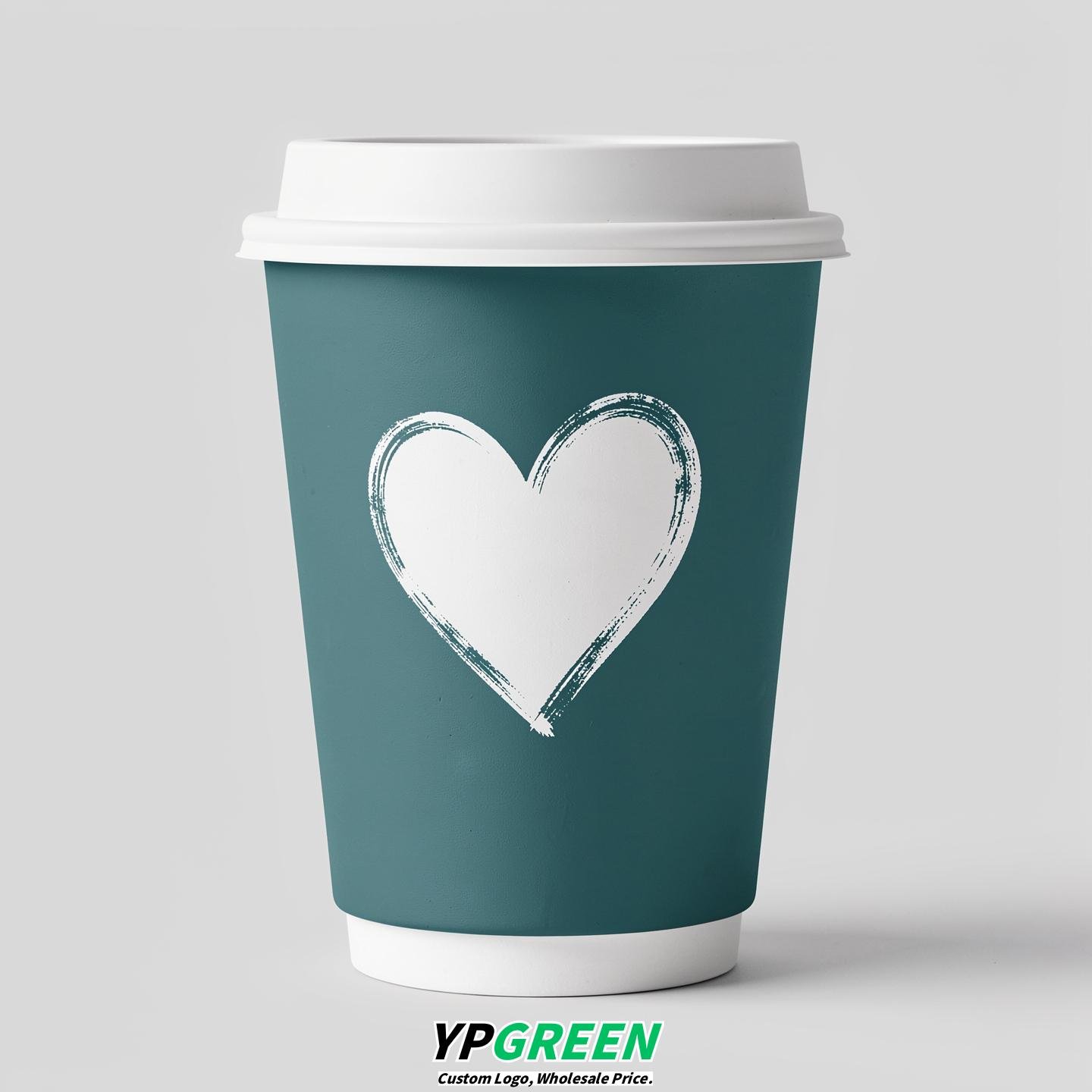 Teal Heart Paper Cups with Lids 8-24oz
