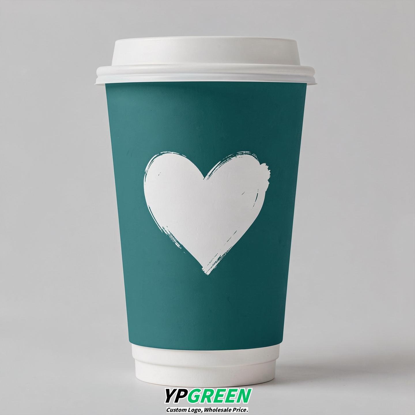 Teal Heart Paper Cups with Lids 8-24oz
