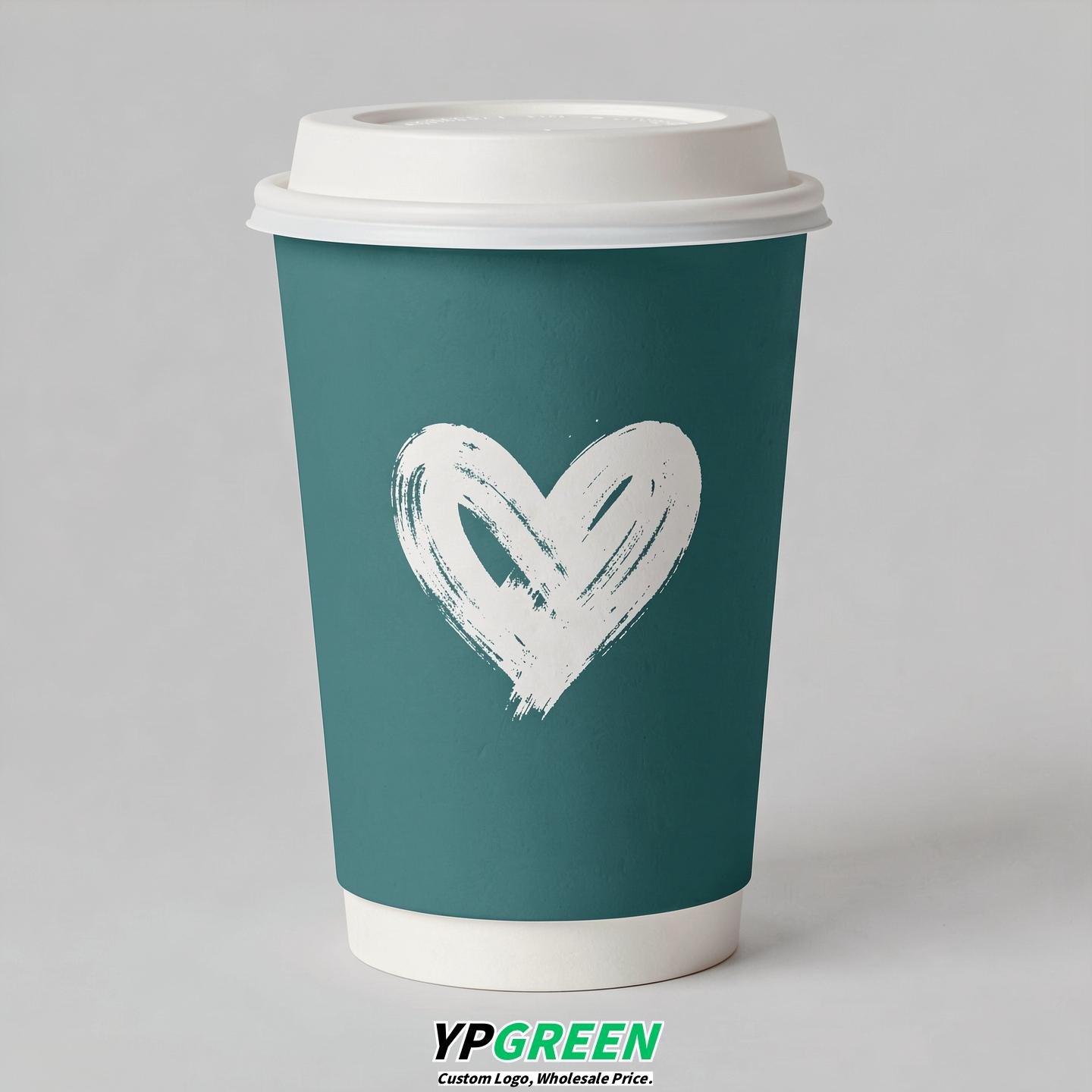 Teal Heart Paper Cups with Lids 8-24oz Teal Heart Paper Cups with Lids 8-24oz
