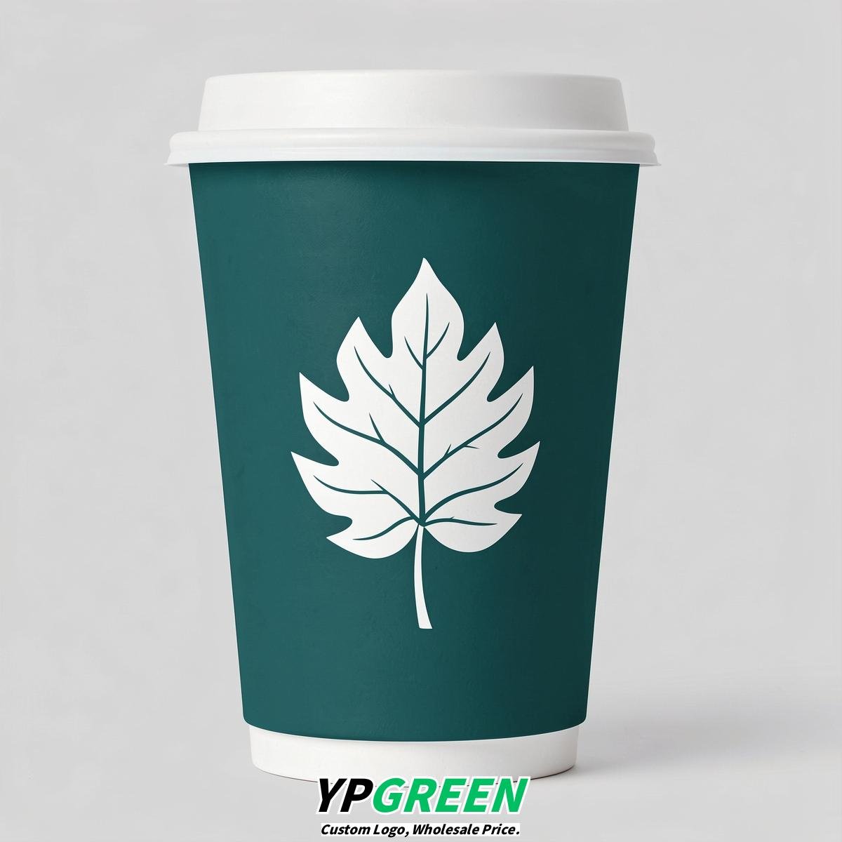 Teal Leaves Paper Cups with Lids 8-24oz