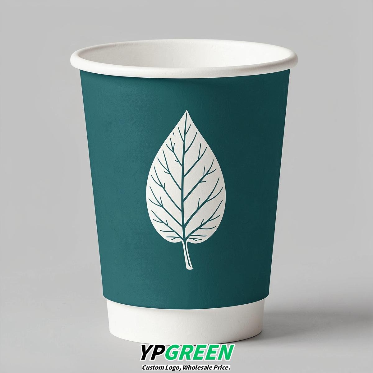 Teal Leaves Paper Cups with Lids 8-24oz