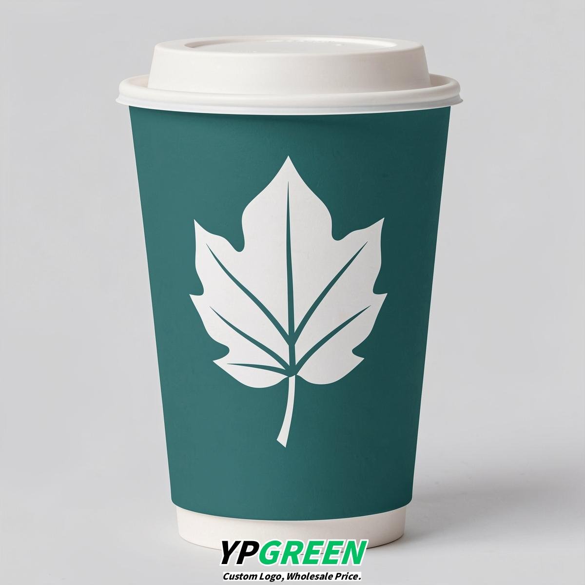 Teal Leaves Paper Cups with Lids 8-24oz