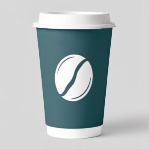 Teal Paper Cups with Coffee Bean Logo & Lids 8-24oz