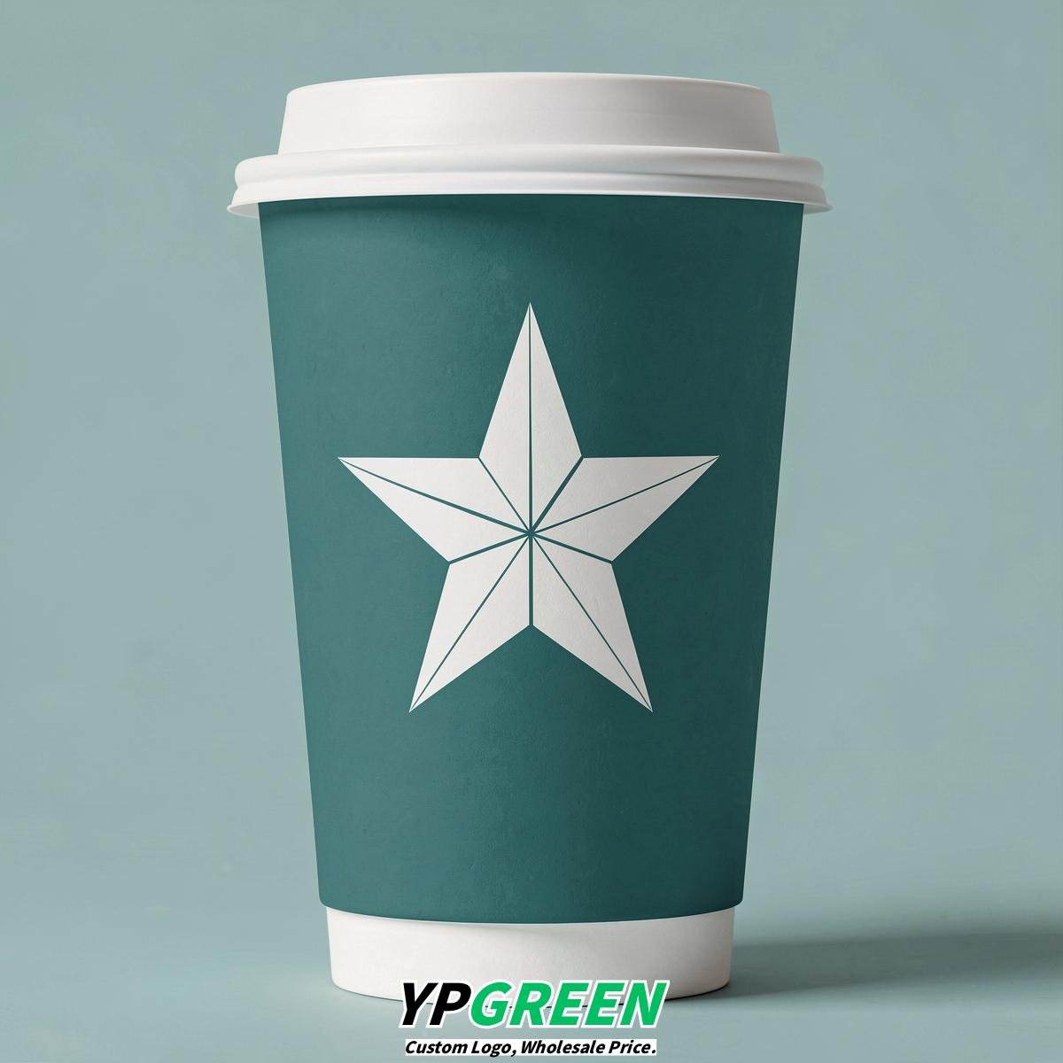 Teal Stars Paper Cups with Lids 8-24oz