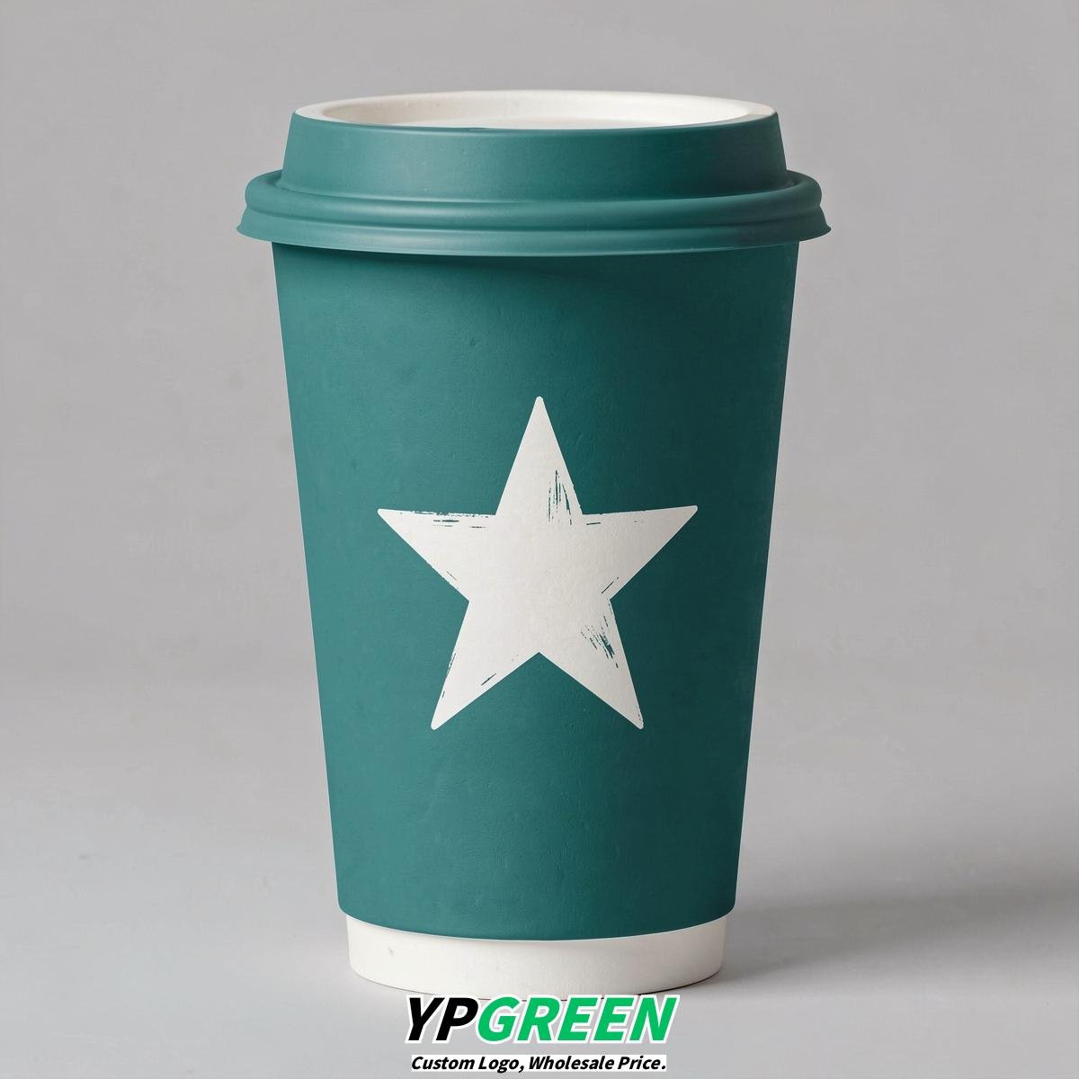 Teal Stars Paper Cups with Lids 8-24oz