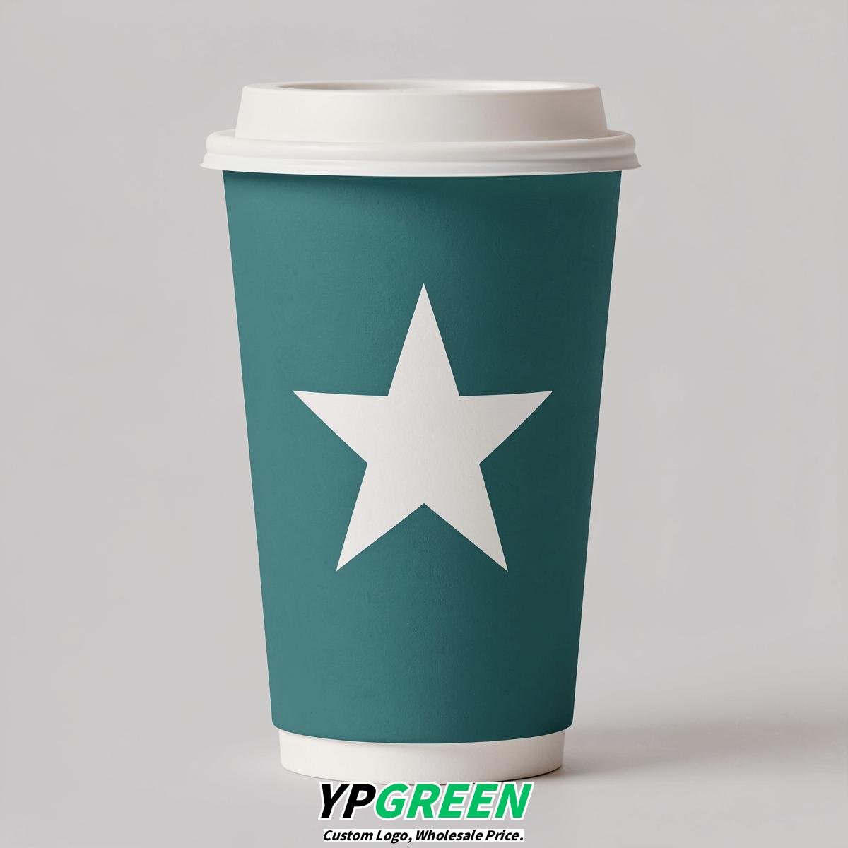 Teal Stars Paper Cups with Lids 8-24oz