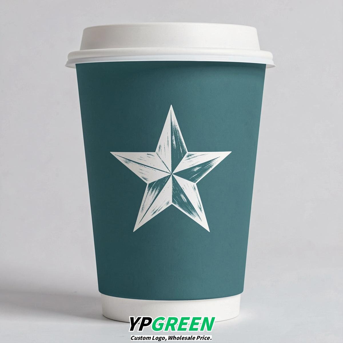 Teal Stars Paper Cups with Lids 8-24oz