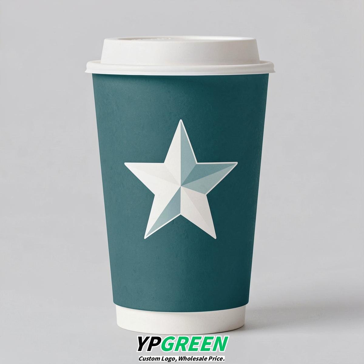 Teal Stars Paper Cups with Lids 8-24oz