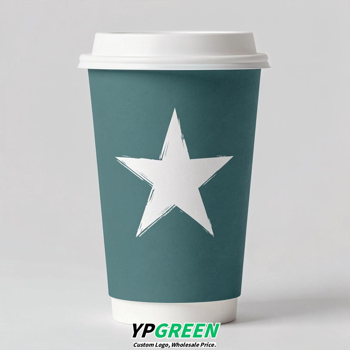 Teal Stars Paper Cups with Lids 8-24oz