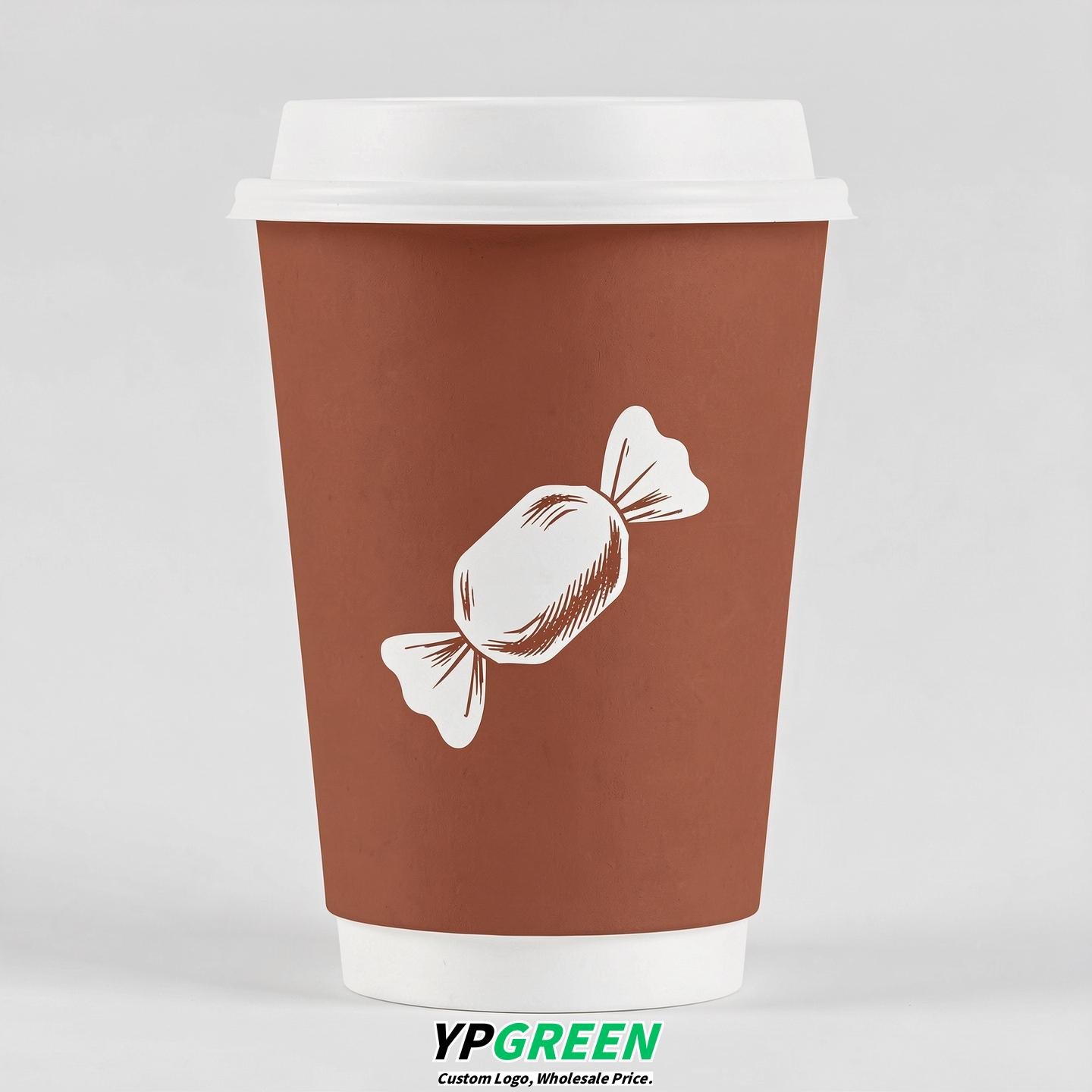 Terracotta Paper Cups with Candy Logo & Lids 8-24oz