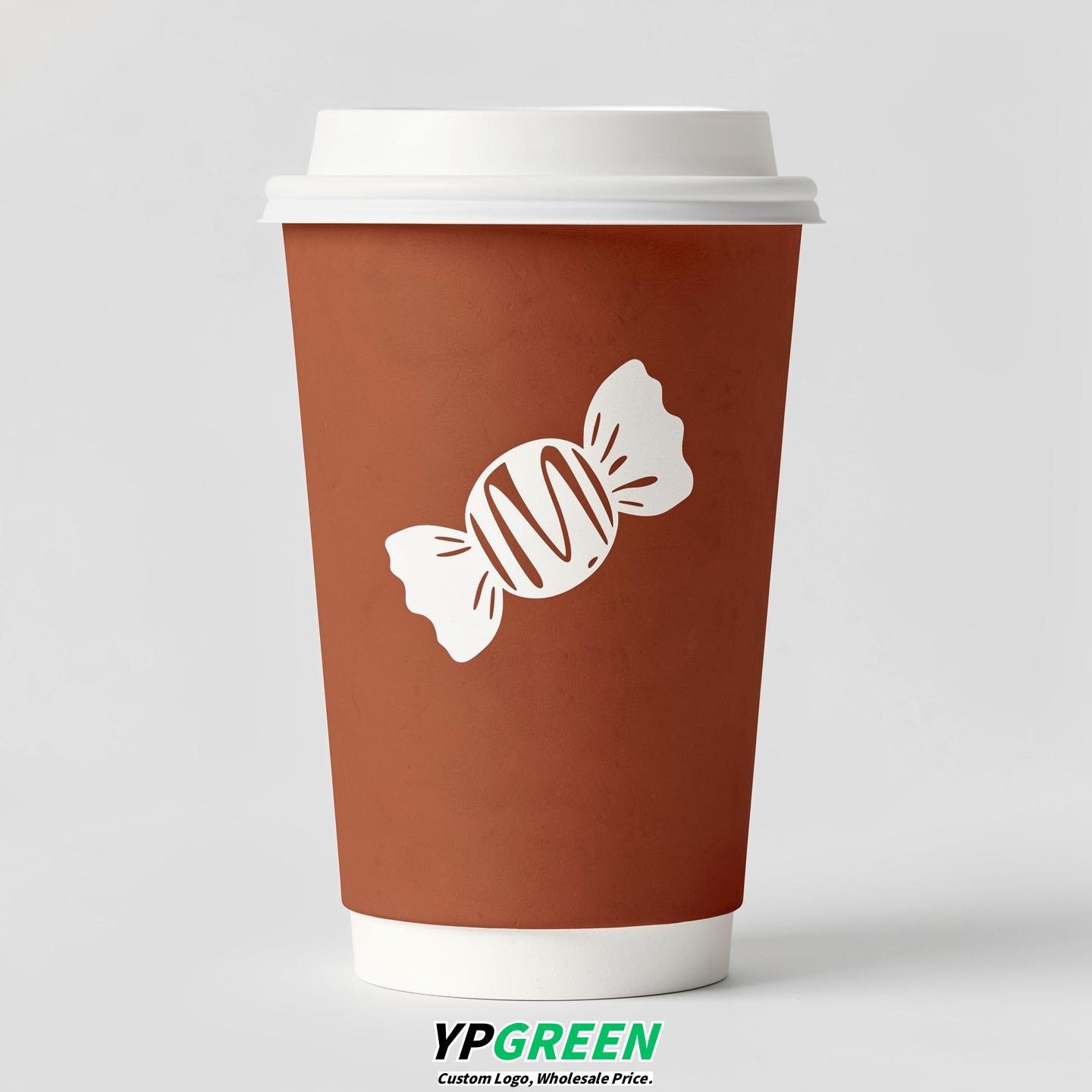 Terracotta Paper Cups with Candy Logo & Lids 8-24oz