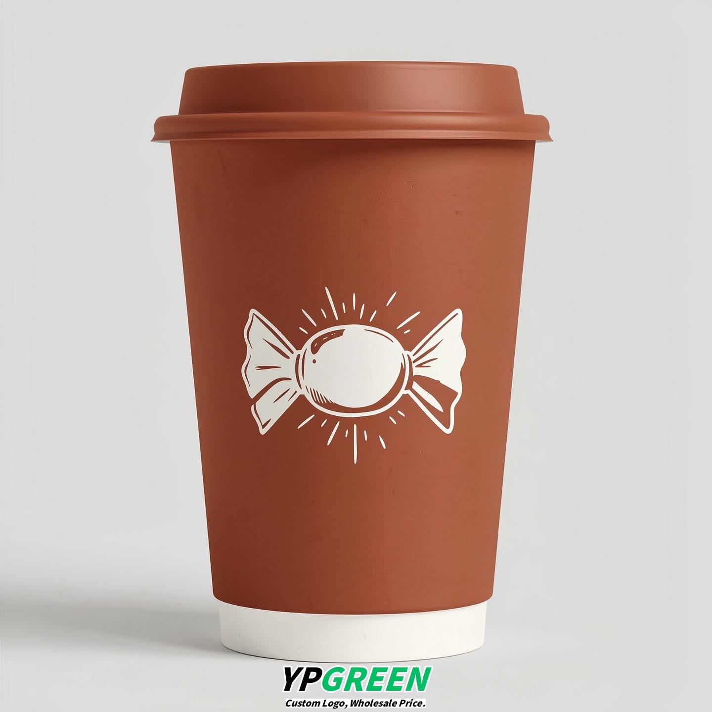 Terracotta Paper Cups with Candy Logo & Lids 8-24oz