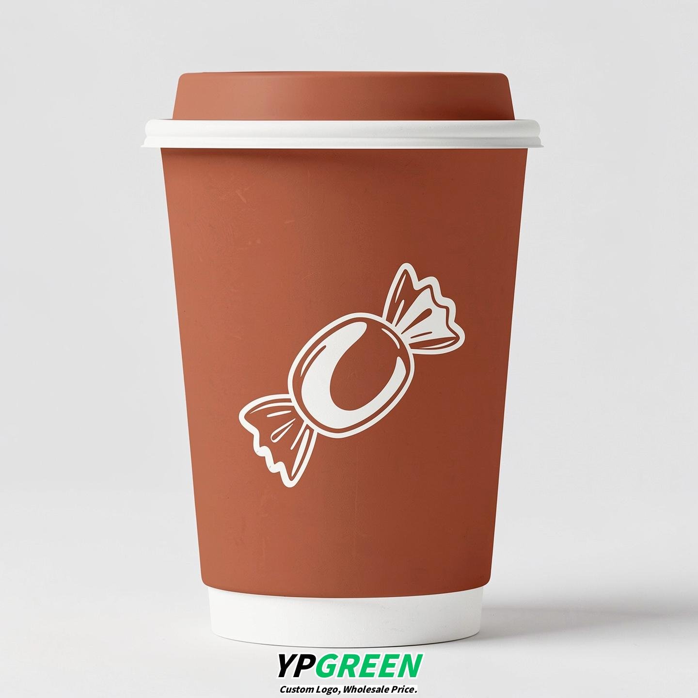 Terracotta Paper Cups with Candy Logo & Lids 8-24oz