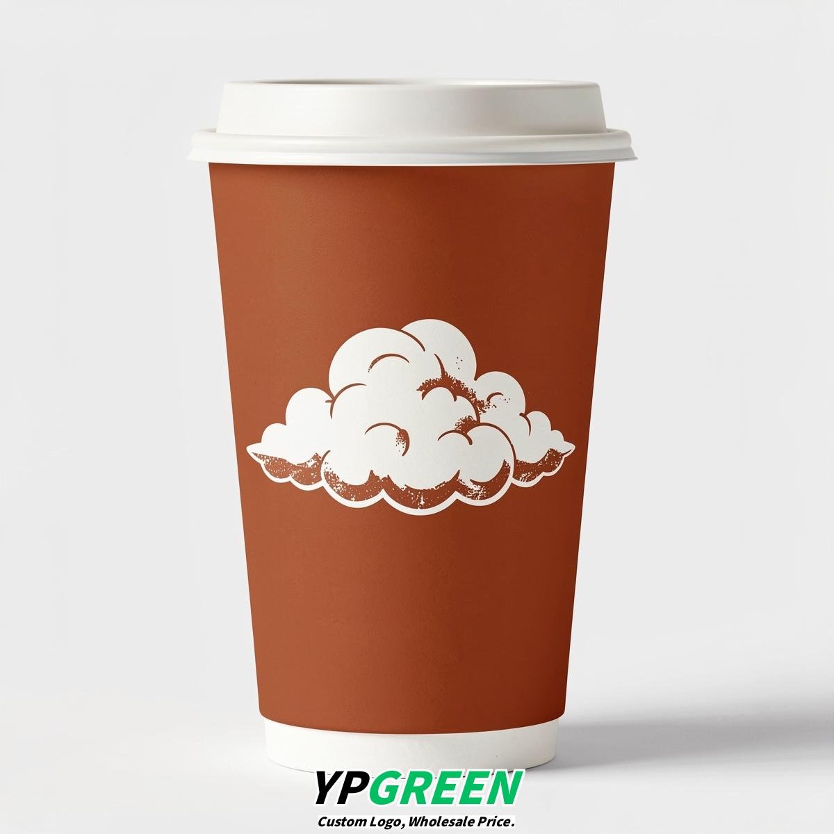 Terracotta Paper Cups with Clouds Logo & Lids 8-24oz