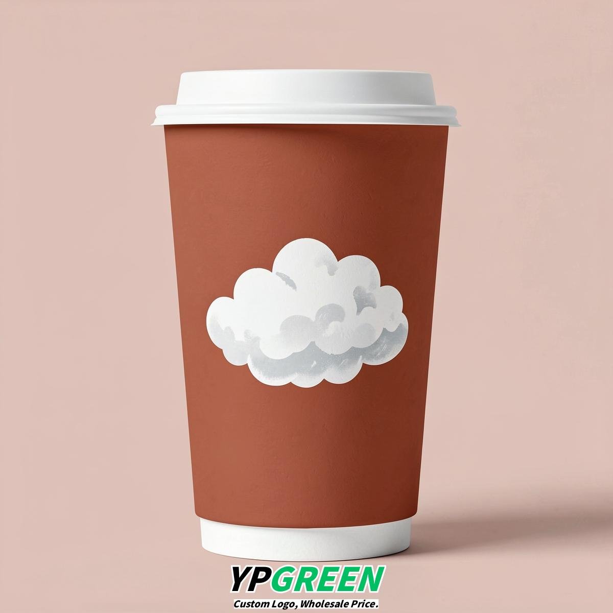 Terracotta Paper Cups with Clouds Logo & Lids 8-24oz