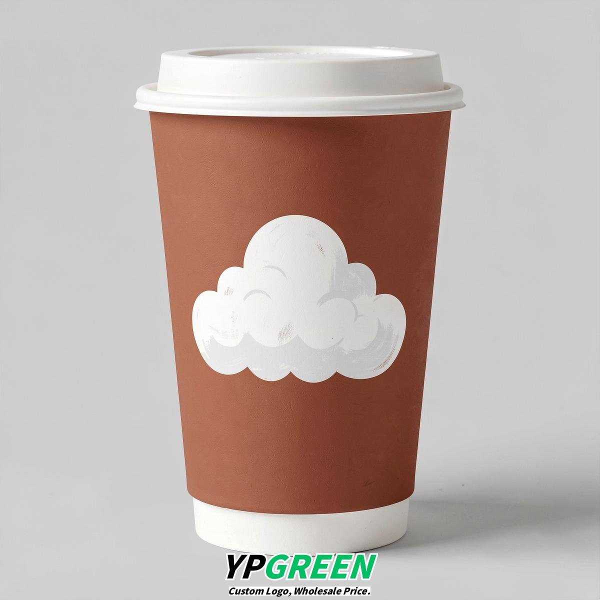 Terracotta Paper Cups with Clouds Logo & Lids 8-24oz