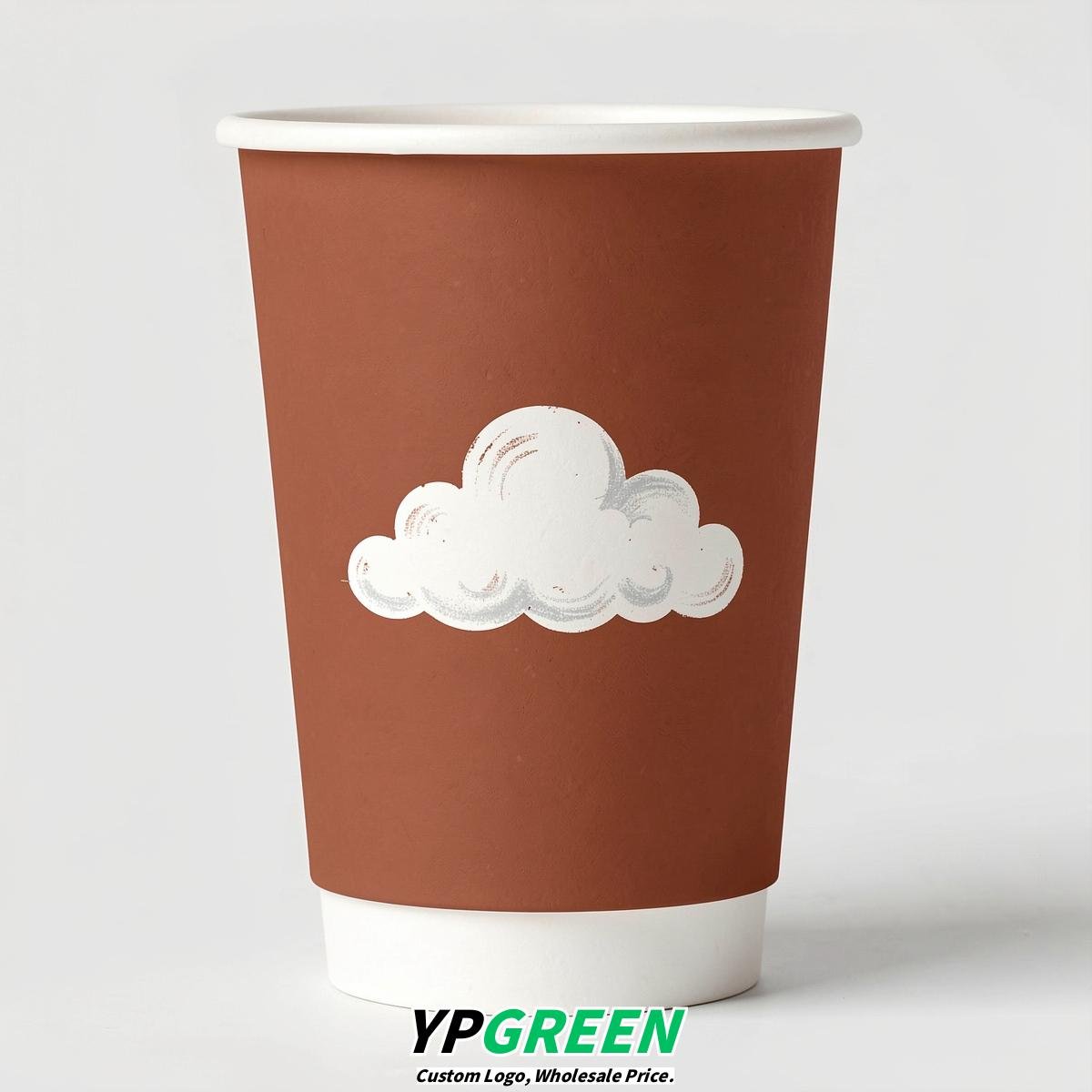Terracotta Paper Cups with Clouds Logo & Lids 8-24oz