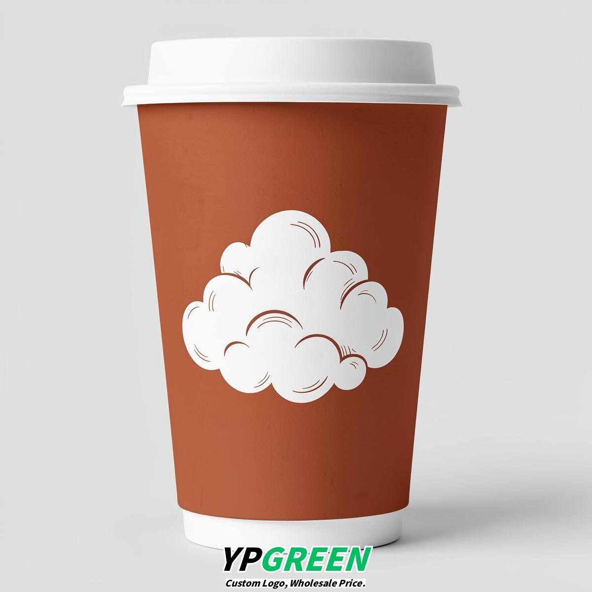 Terracotta Paper Cups with Clouds Logo & Lids 8-24oz