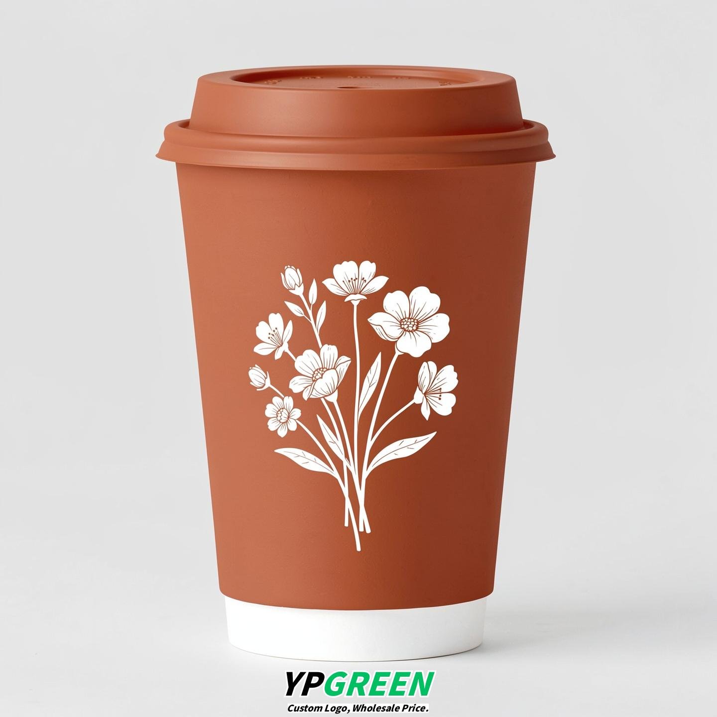 Terracotta Floral Paper Cups with Lids 8-24oz