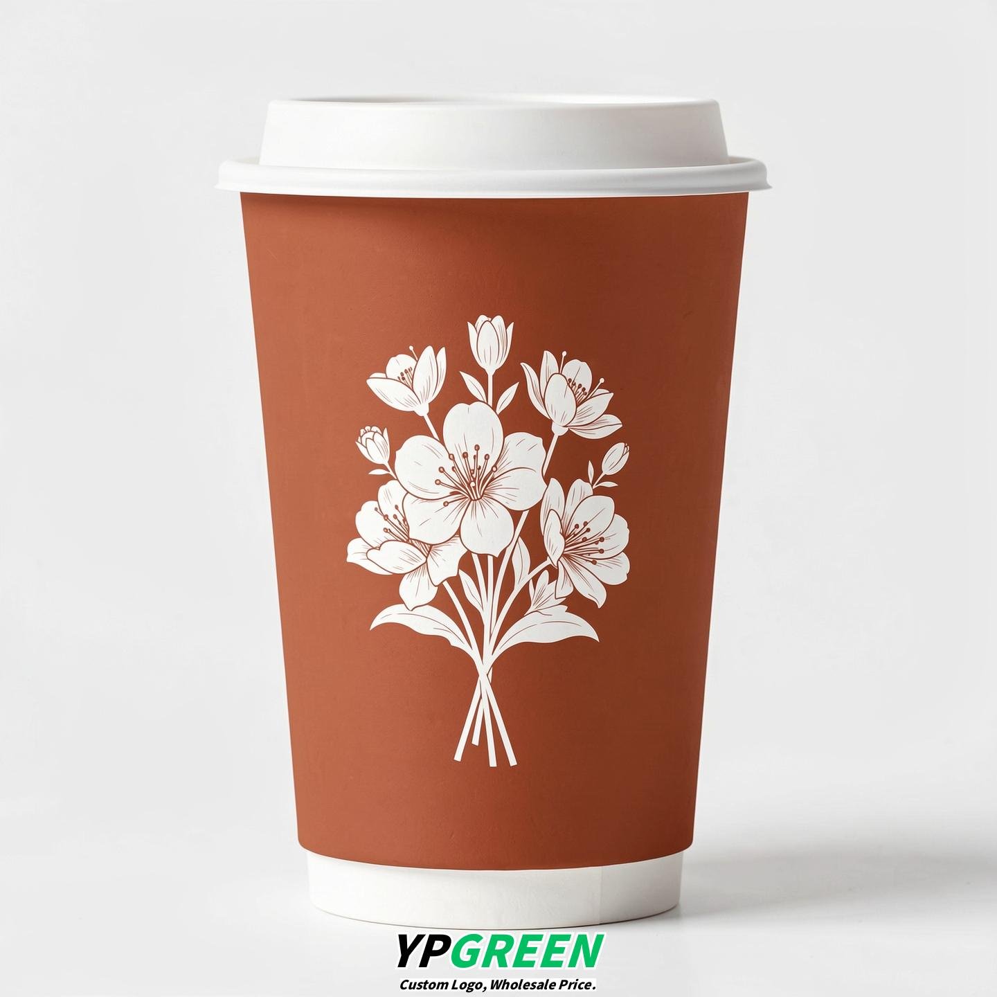 Terracotta Floral Paper Cups with Lids 8-24oz