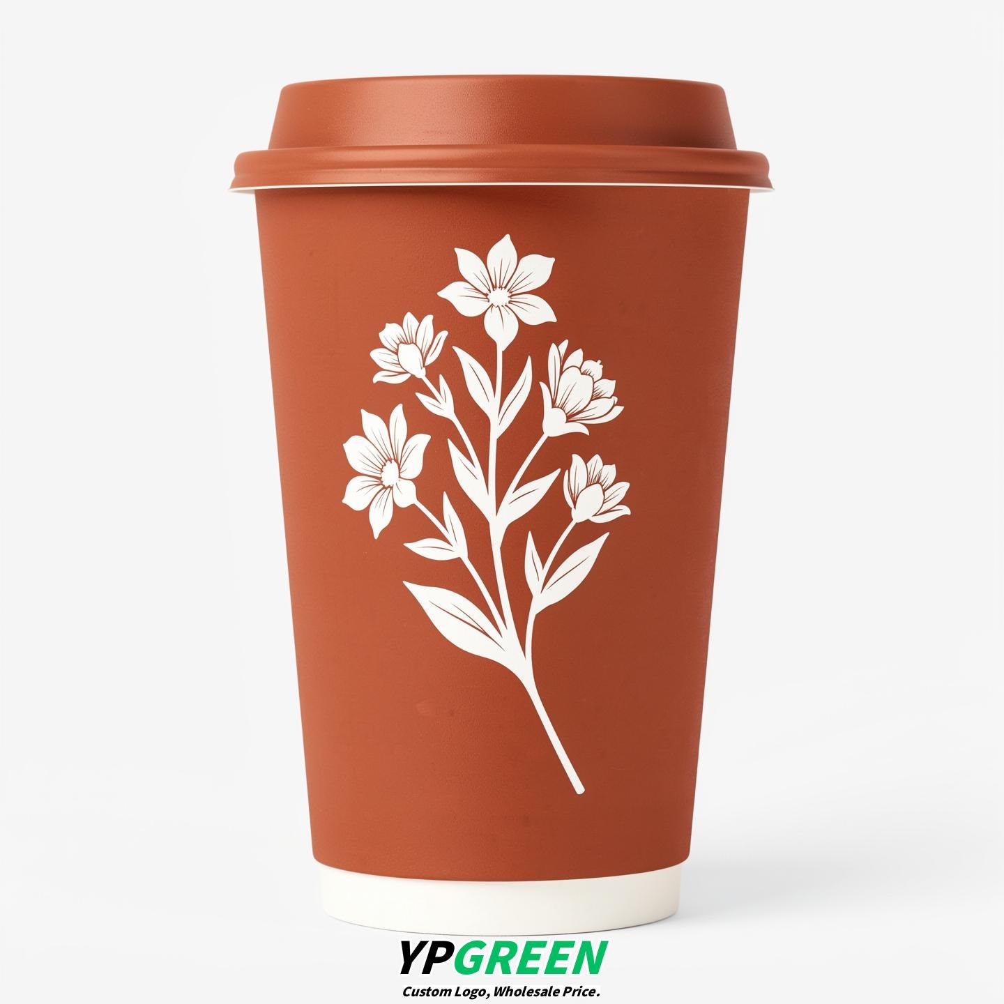 Terracotta Floral Paper Cups with Lids 8-24oz