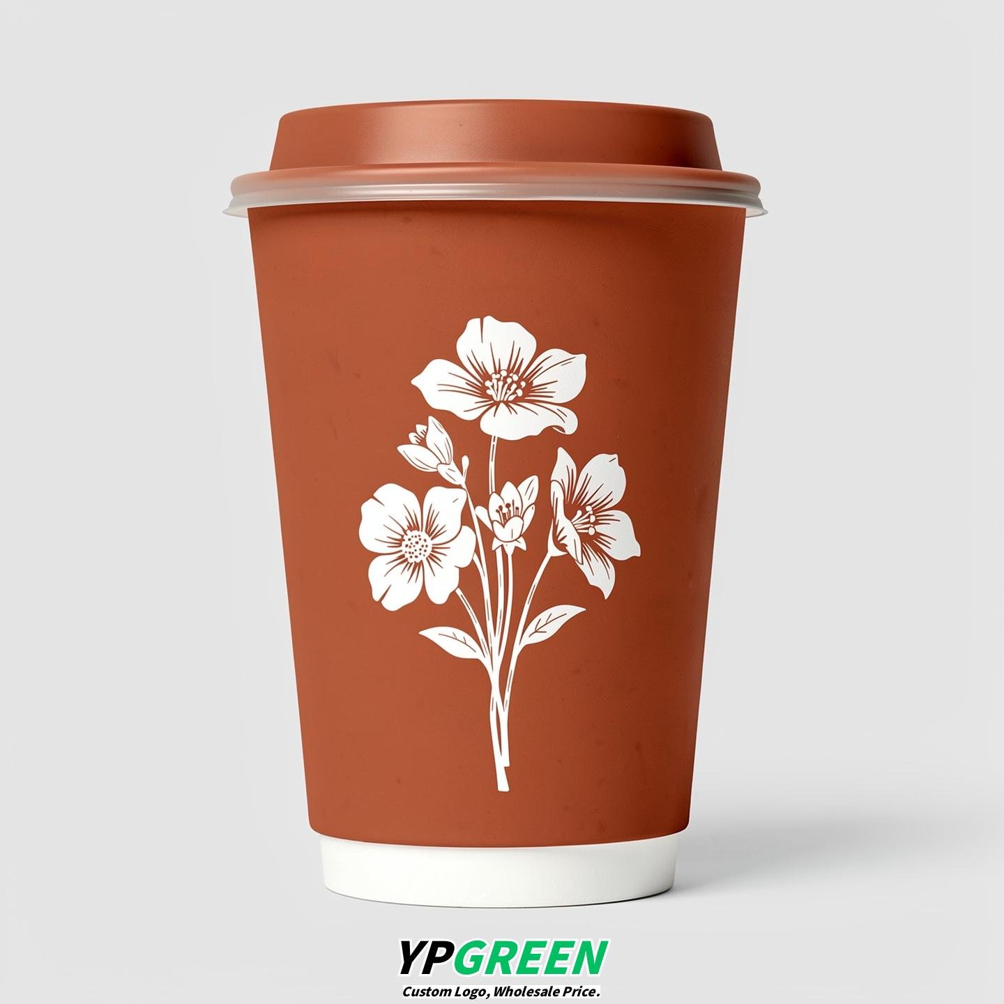 Terracotta Floral Paper Cups with Lids 8-24oz