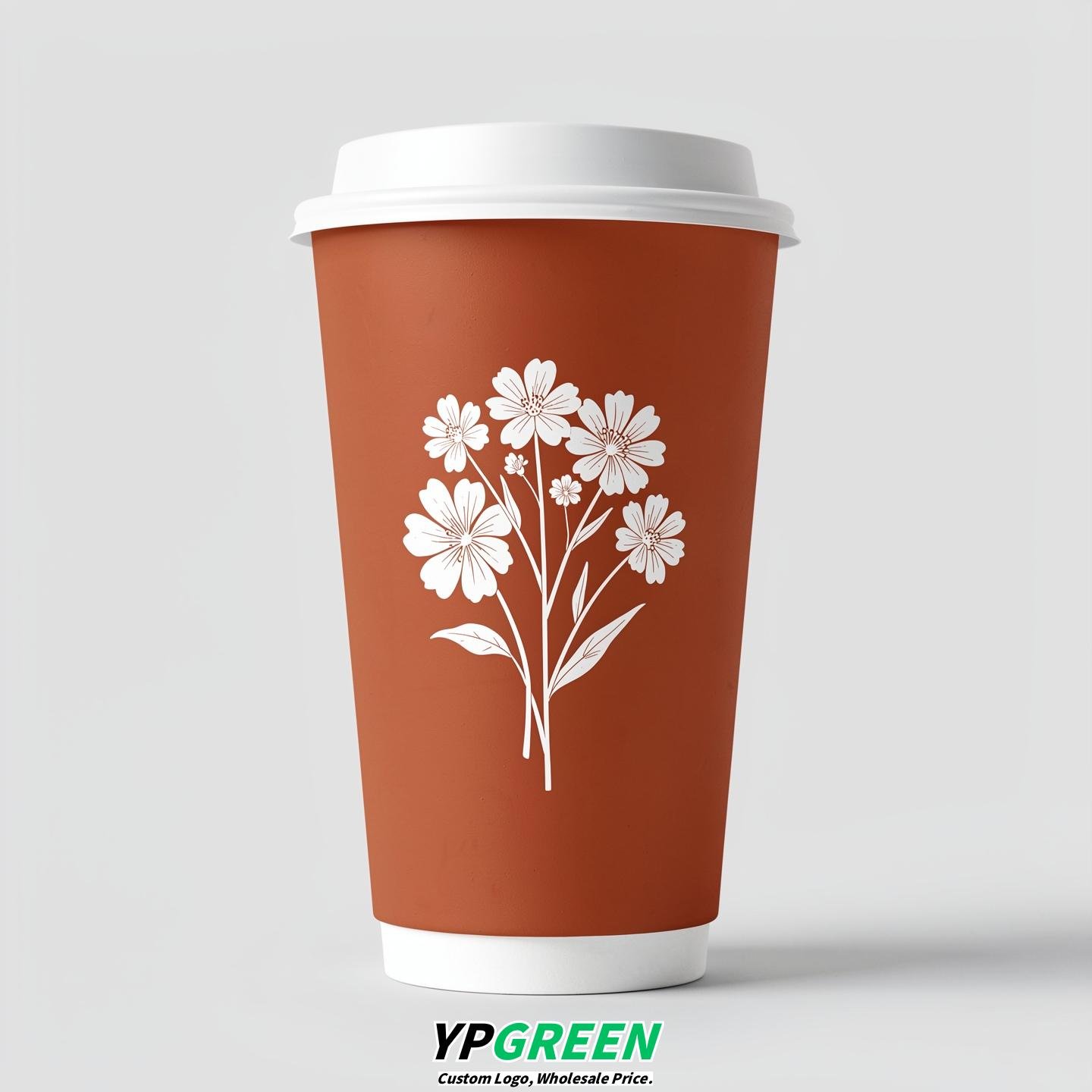 Terracotta Floral Paper Cups with Lids 8-24oz
