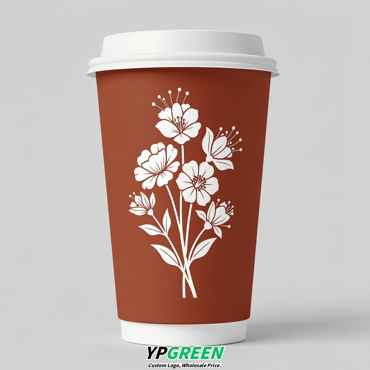 Terracotta Floral Paper Cups with Lids 8-24oz