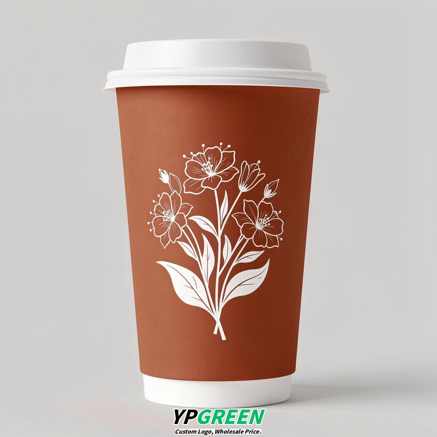 Terracotta Floral Paper Cups with Lids 8-24oz