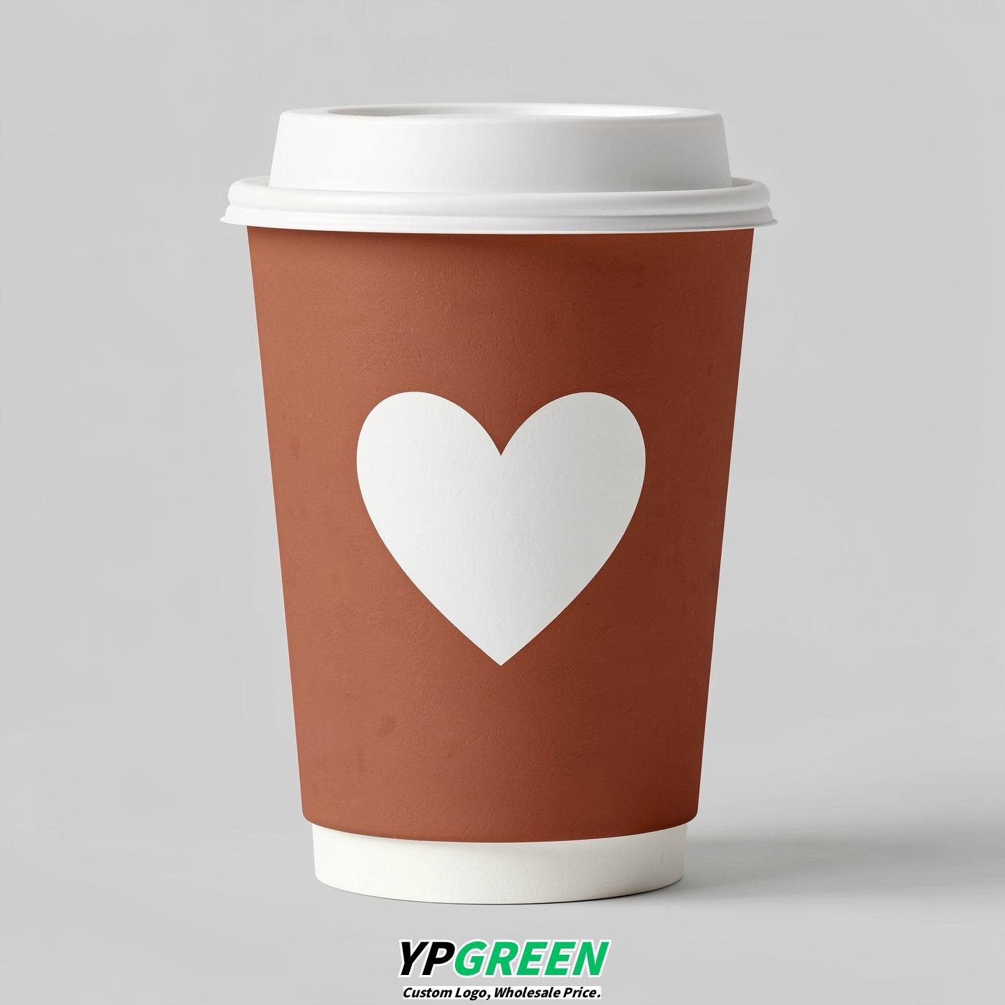 Terracotta Heart Paper Cups with Lids 8-24oz