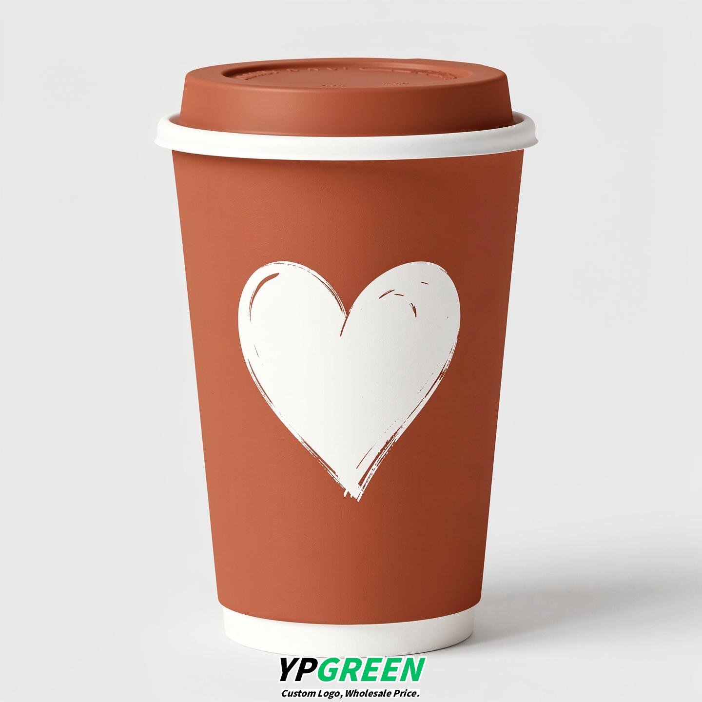 Terracotta Heart Paper Cups with Lids 8-24oz
