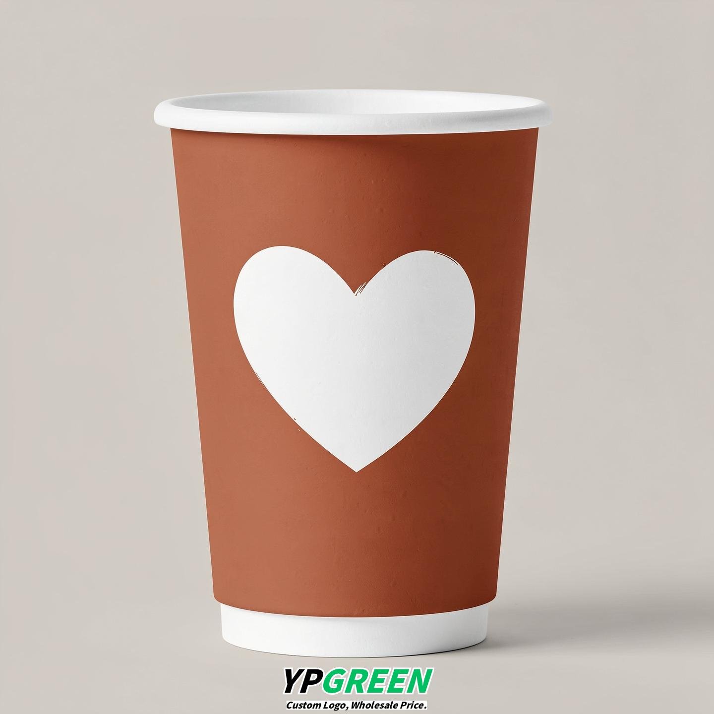 Terracotta Heart Paper Cups with Lids 8-24oz