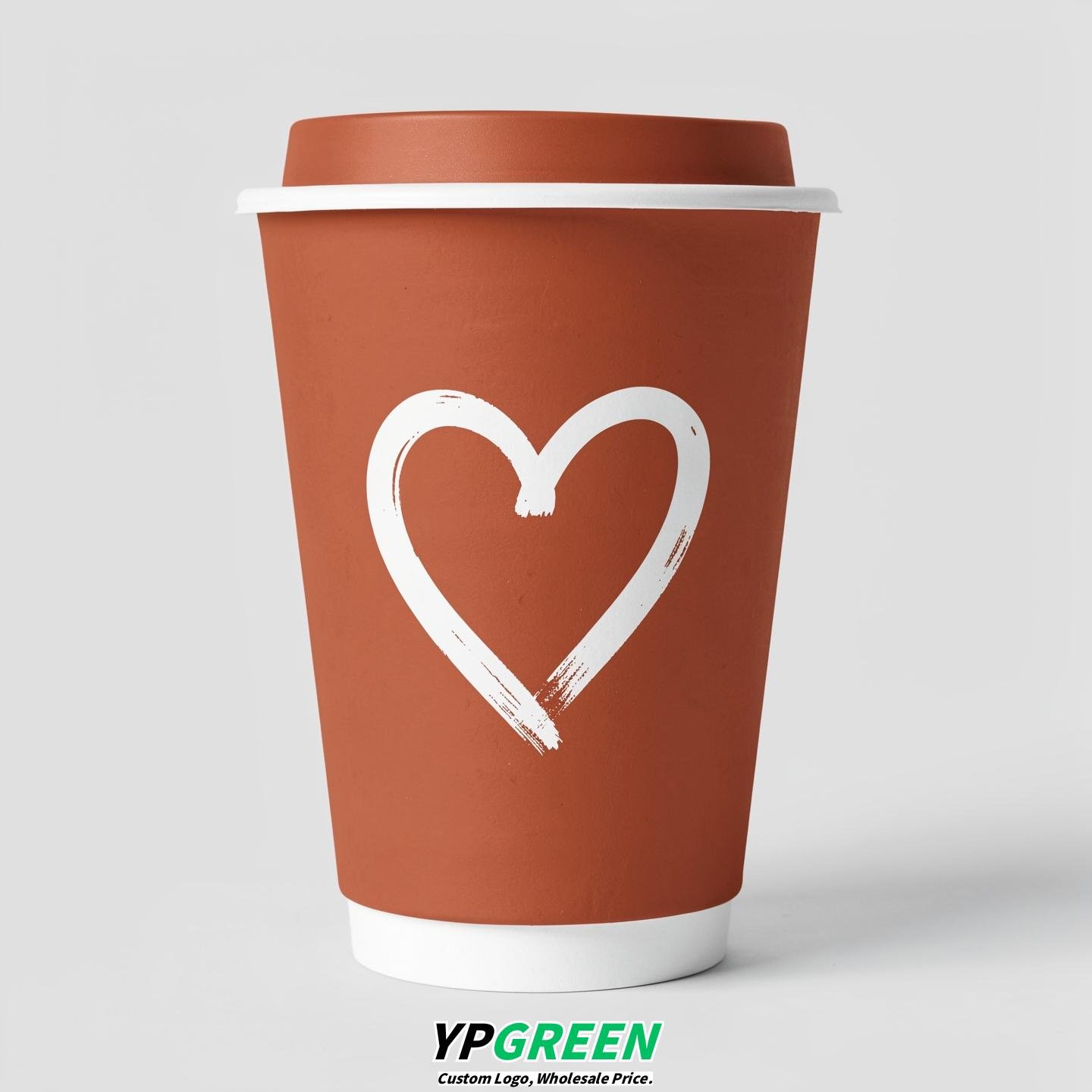 Terracotta Heart Paper Cups with Lids 8-24oz